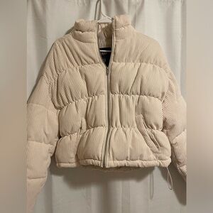 Hollister Women’s Corduroy Creme Cropped Puffer Jacket